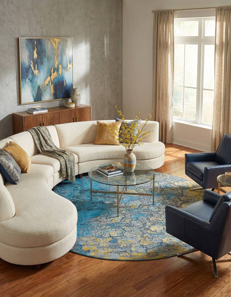 Detail image of 10' x 10'  Washable Modern Indoor / Outdoor Round Rug