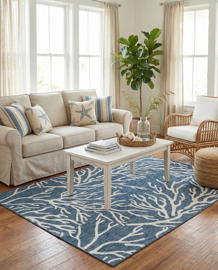 Detail image of 5' 3 x 8' Easy-Clean Coastal Indoor / Outdoor Rug