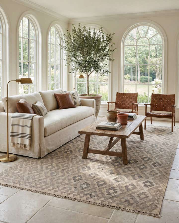 6' 8 x 9' 10 Hand Woven Kilim Maymana Wool Rug