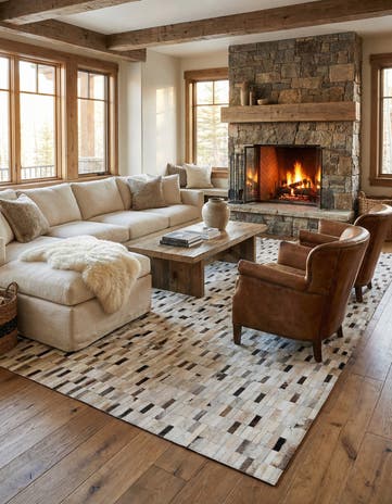 7' 11 x 9' 9 Cowhide Stocks Rug