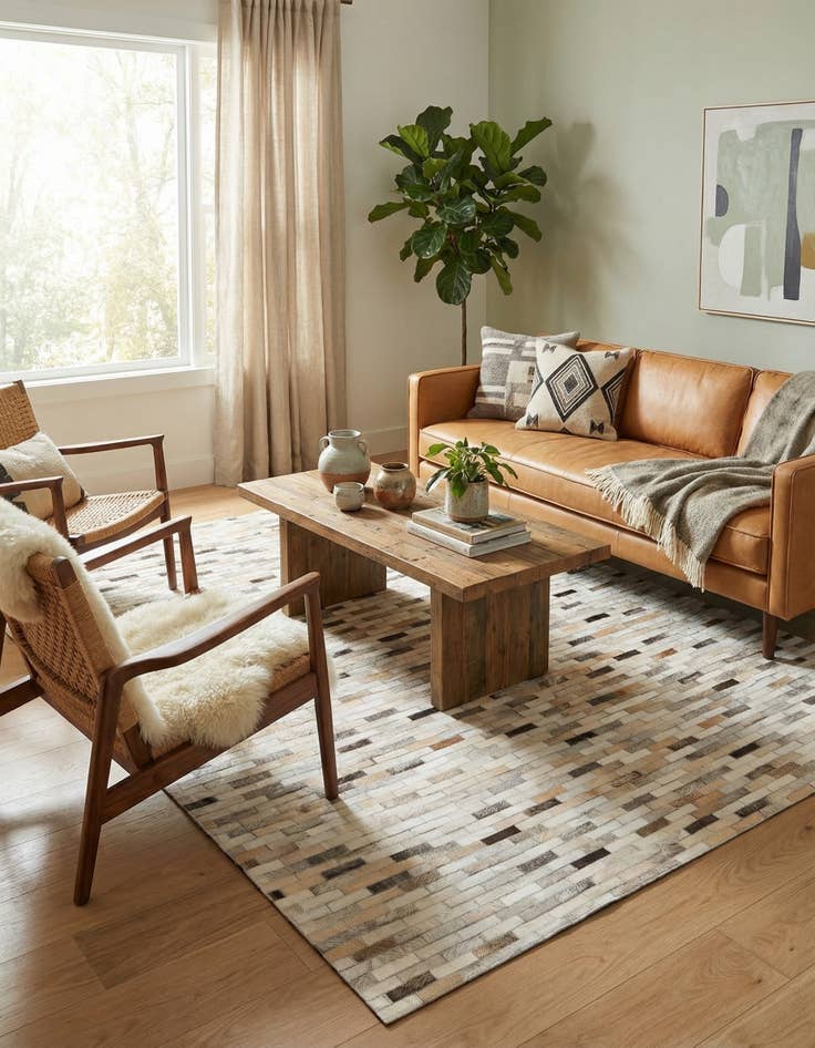 Detail image of 4' 8 x 6' 6 Cowhide Stocks Rug