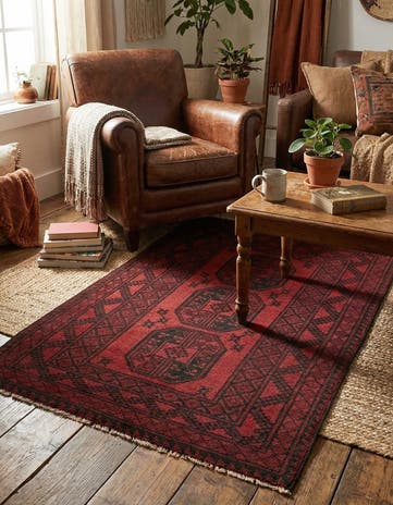 3' 3 x 4' 9 Hand Knotted Afghan Akhche Wool Rug