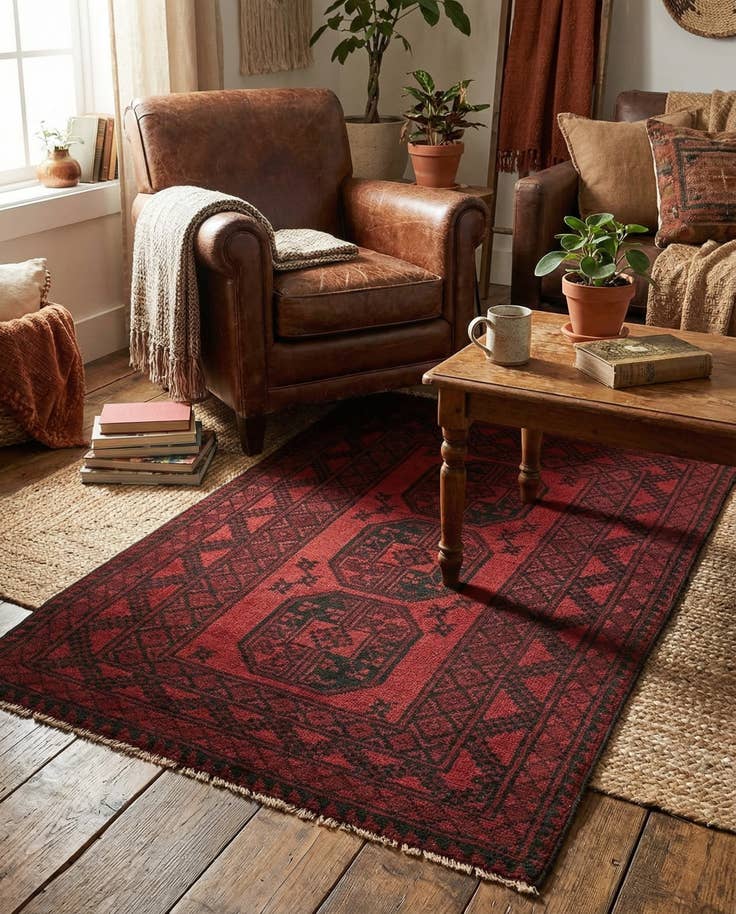 Detail image of 3' 3 x 4' 9 Hand Knotted Afghan Akhche Wool Rug