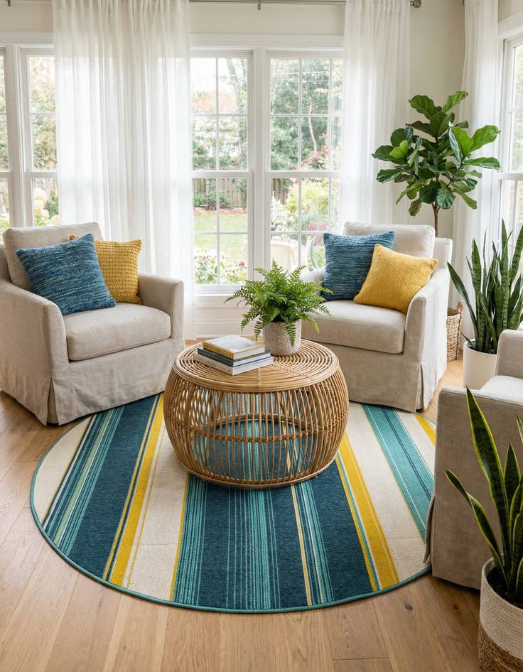 Detail image of 6' x 6'  Washable Border Indoor / Outdoor Round Rug