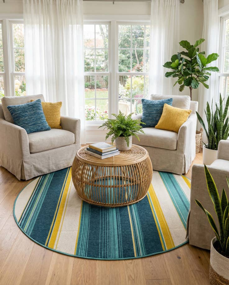 Detail image of 6' x 6' Easy-Clean Border Indoor / Outdoor Round Rug