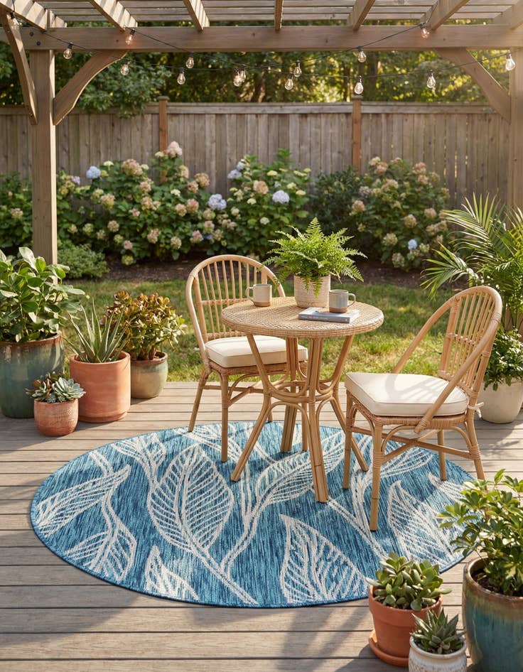 Detail image of 4' x 4'  Washable Botanical Indoor / Outdoor Round Rug