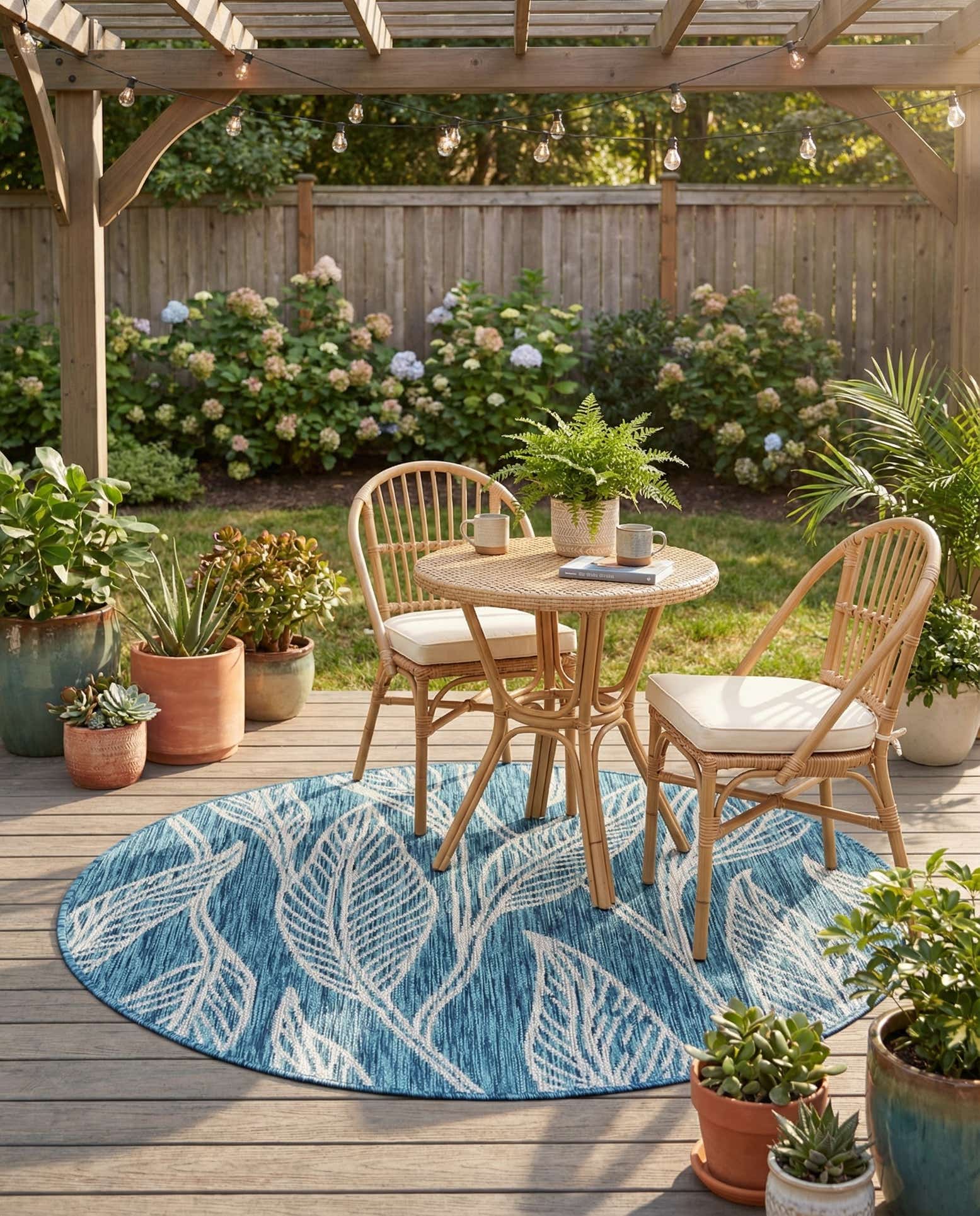 4' x 4' Easy-Clean Botanical Indoor / Outdoor Round Rug