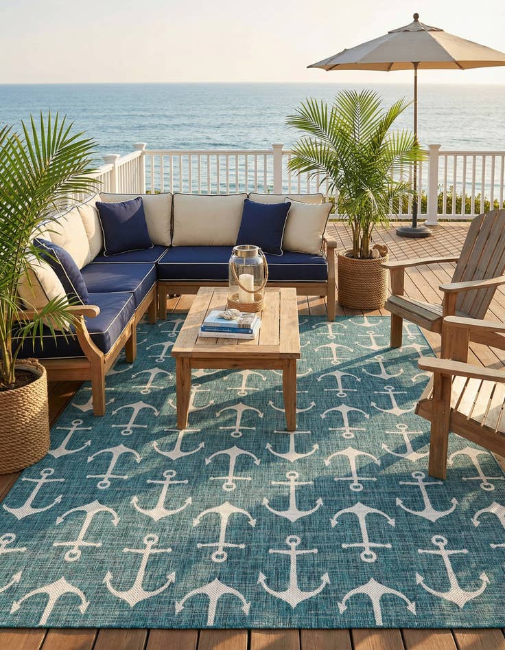Detail image of 10' x 13'  Washable Coastal Indoor / Outdoor Rug