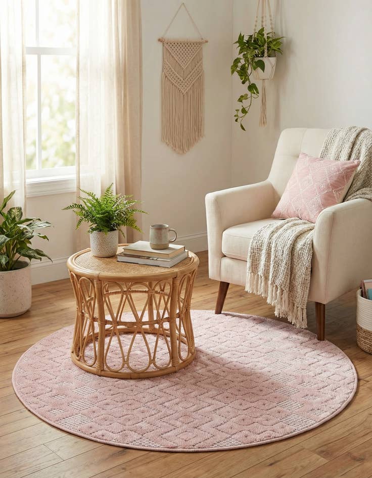 Detail image of 3' x 3'  Washable Trellis Textured Indoor / Outdoor Round Rug