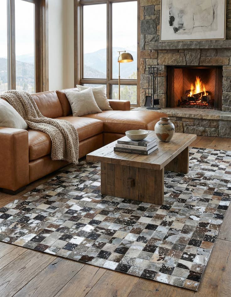 Detail image of 5' 1 x 8' 1 Cowhide Leather Rug