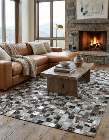 5' 1 x 8' 1 Cowhide Leather Rug
