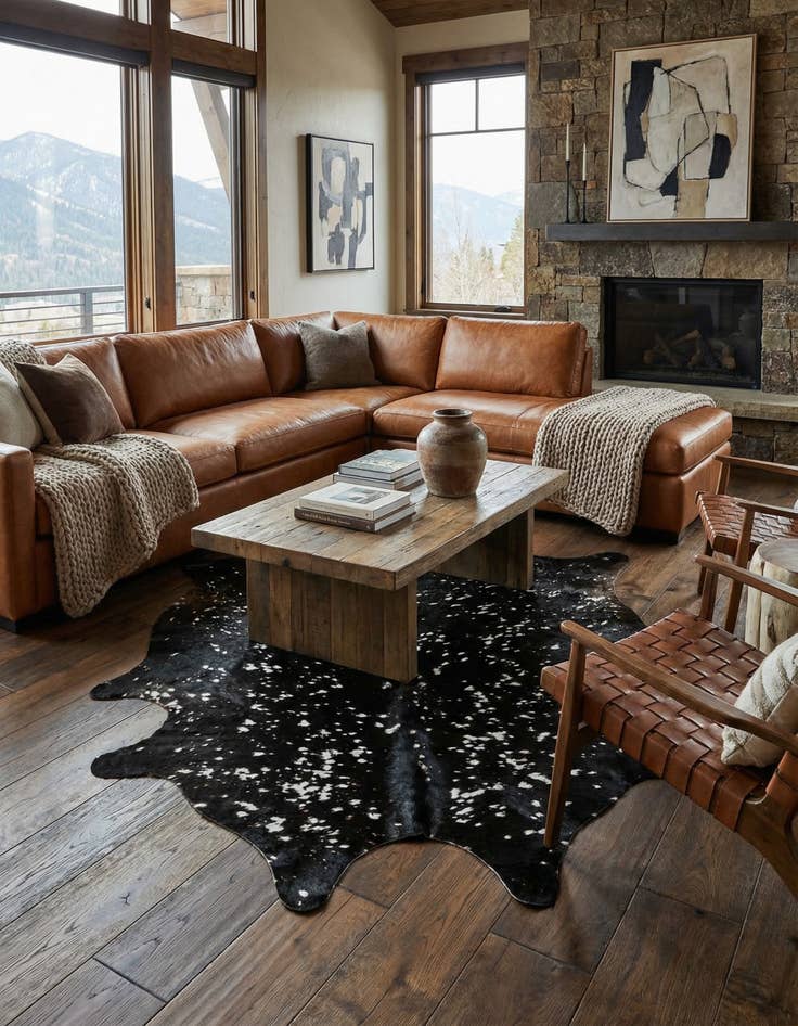 Detail image of 6' 8 x 6' 8 Cowhide Leather Square Rug