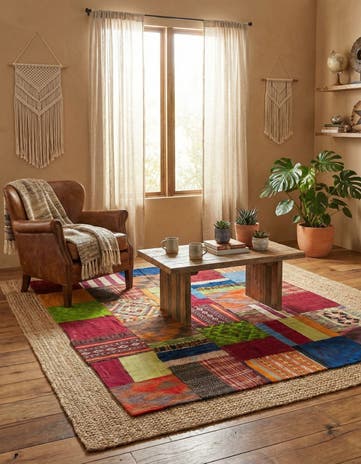 5' 8 x 8' Hand Woven Kilim Patchwork Wool Rug