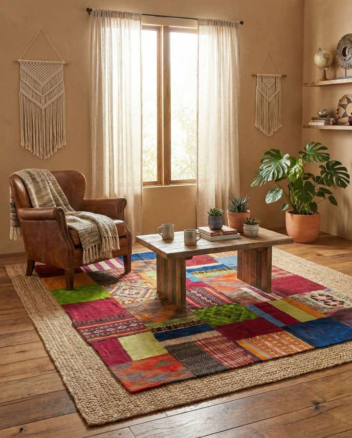 5' 8 x 8' Hand Woven Kilim Patchwork Wool Rug