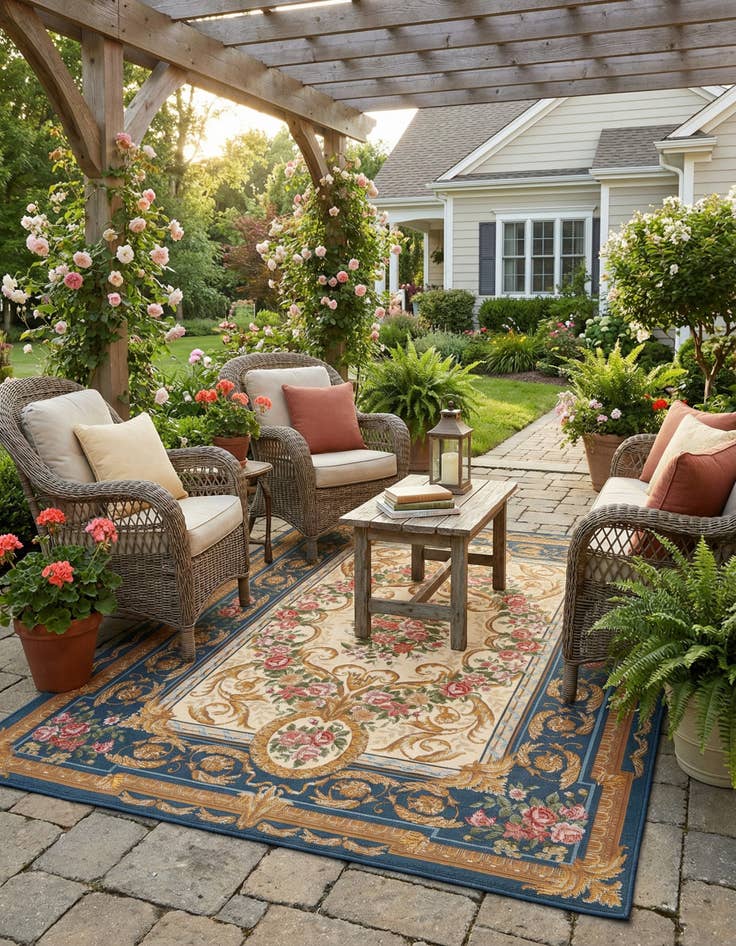 Detail image of 5' x 7'  Washable Traditional Indoor / Outdoor Rug