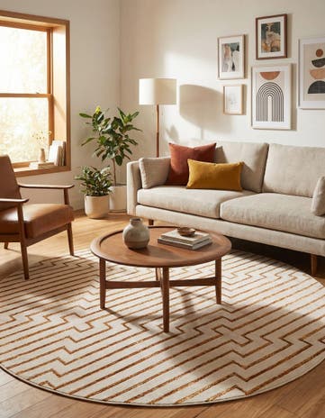White and Gold Vogue Geo Round Rug