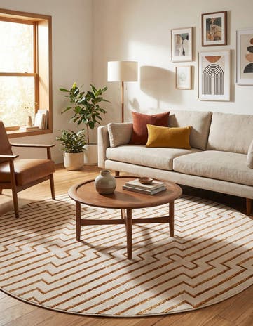 White and Gold Vogue Geo Round Rug