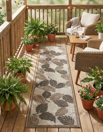 Beige Easy-Clean Botanical Indoor / Outdoor Runner Rug