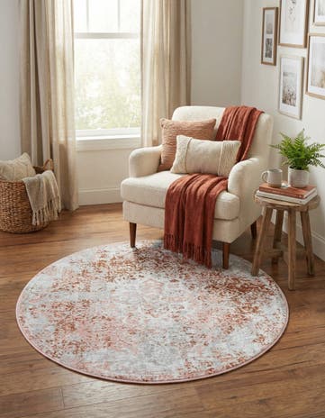 Rose Pink Kamala Washable Round Rug