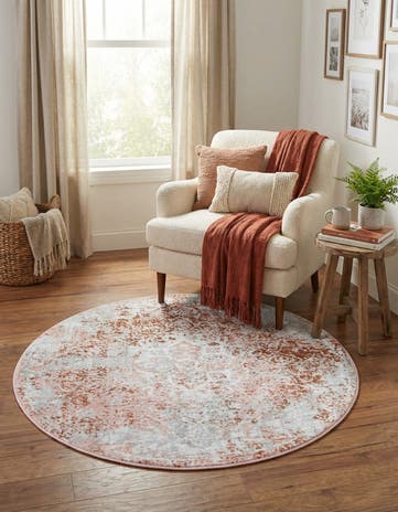 Rose Pink Kamala Washable Round Rug