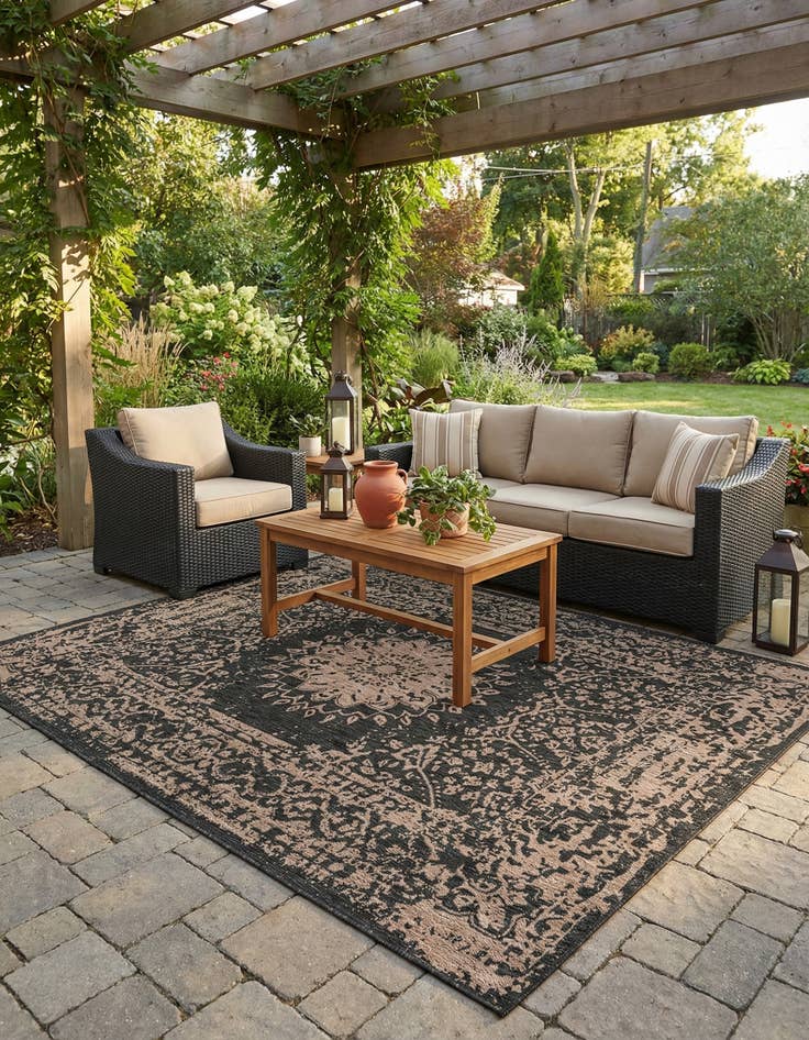 Detail image of 7' 10 x 10'  Washable Traditional Indoor / Outdoor Rug
