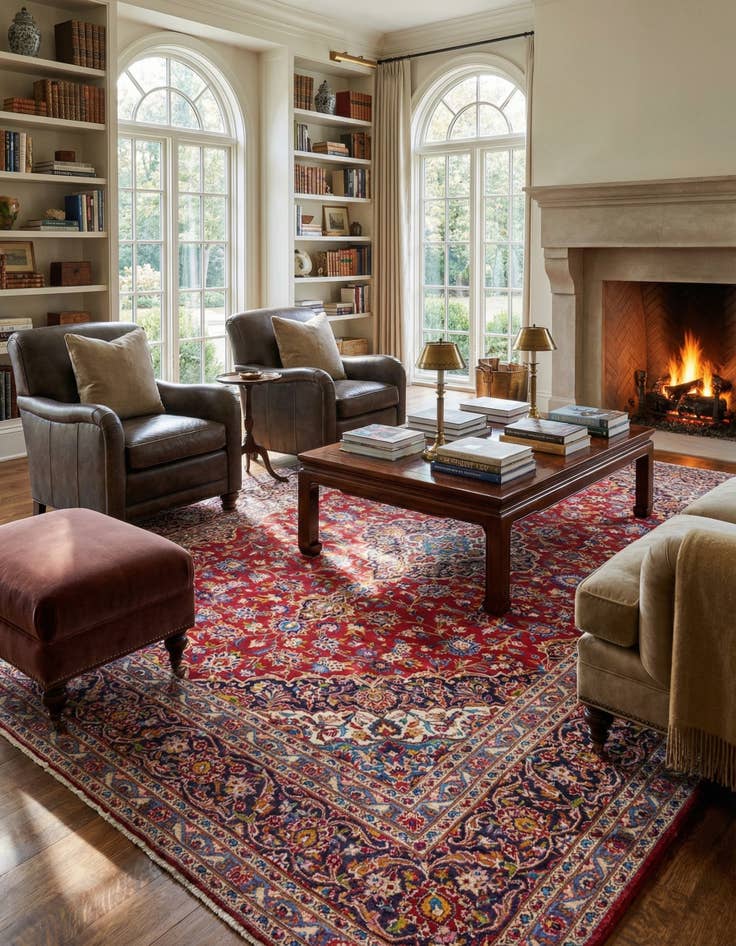 Detail image of 9' 7 x 13' 2  Hand Knotted Kashan Persian Wool Rug