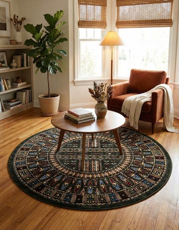 Dark Green Bokhara Round Rug