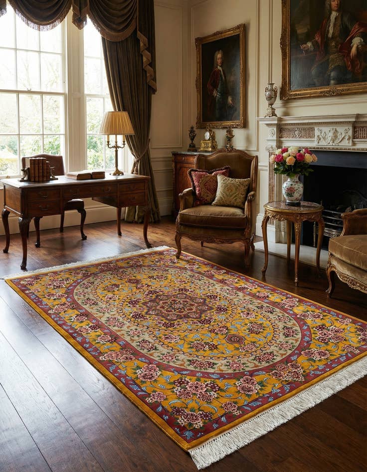 Detail image of 3' 4 x 4' 11 Ghom Silk Rug