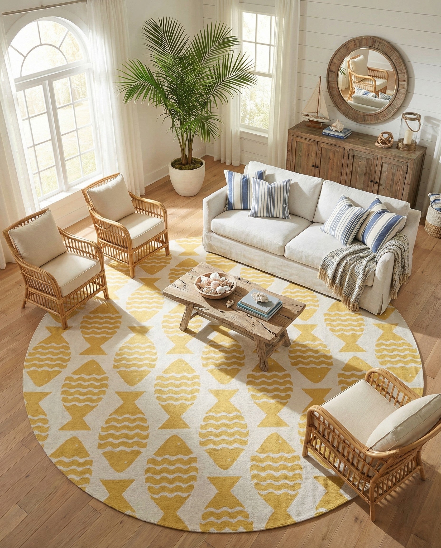  13' x 13'  Washable Coastal Indoor / Outdoor Round Rug