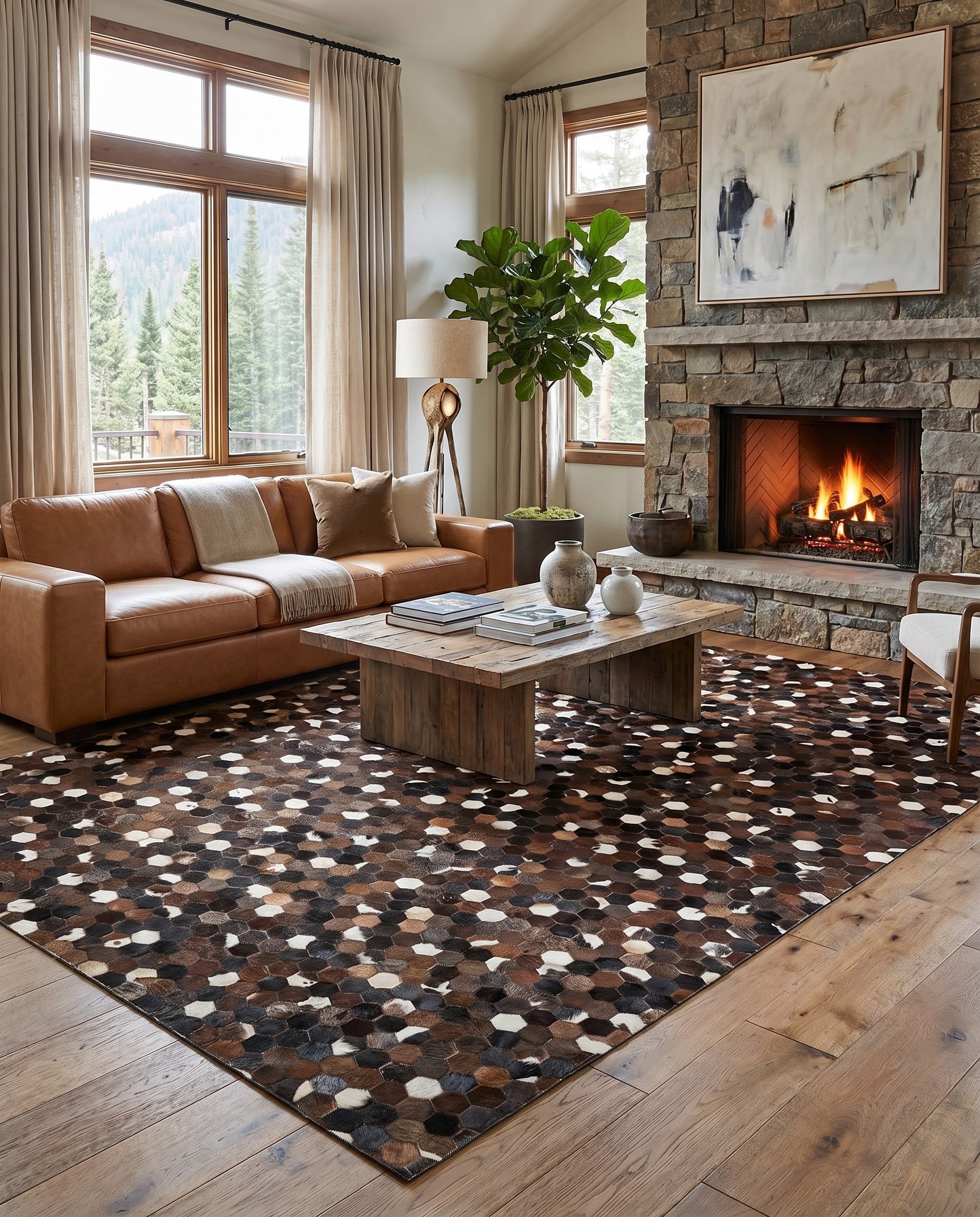 5' 1 x 8' Cowhide Leather Rug