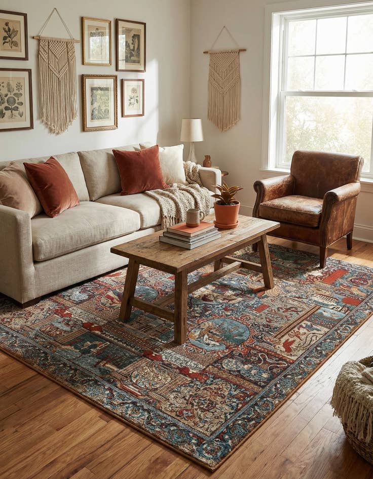 Detail image of 5' 3 x 7'  Washable Traditional Indoor / Outdoor Rug