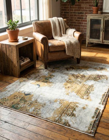 4' 5 x 5' 4 Hand Knotted Ultra Vintage Persian Wool Square Rug