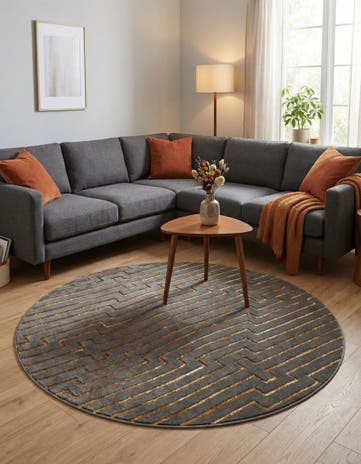 Gray and Gold Vogue Geo Round Rug