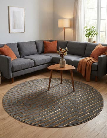 Gray and Gold Vogue Geo Round Rug