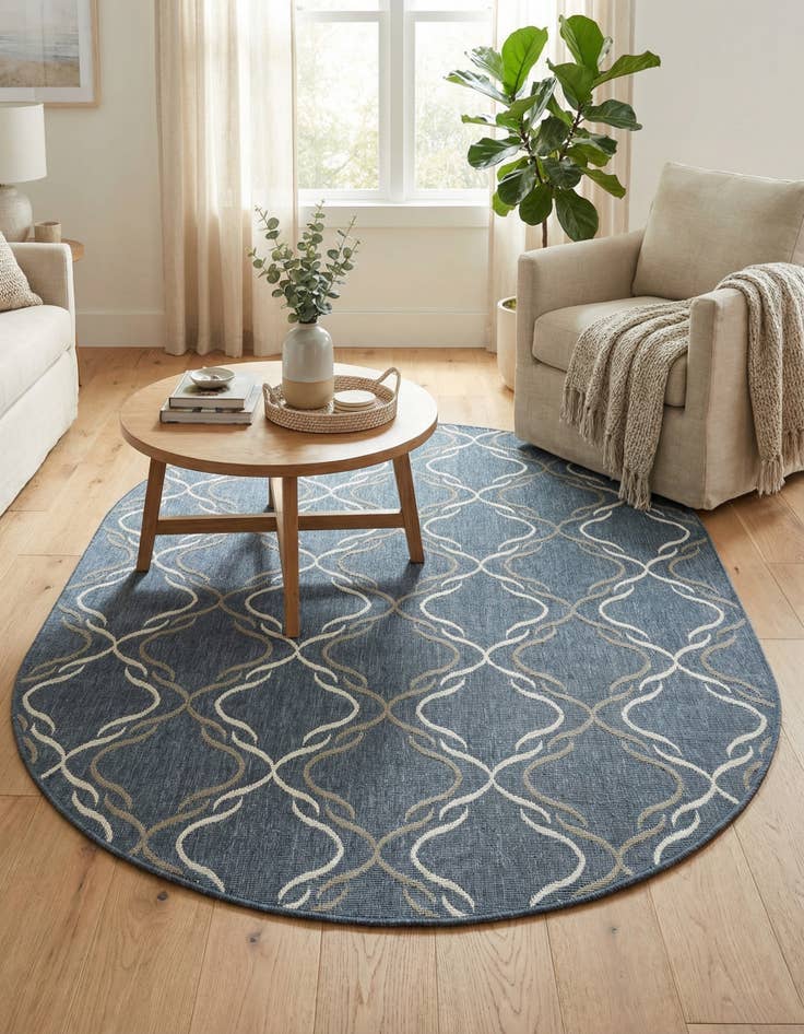Detail image of 5' 3 x 8'  Washable Trellis Indoor / Outdoor Oval Rug