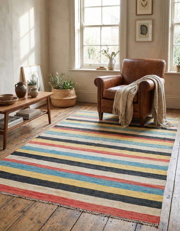 4' x 5' 10 Hand Woven Kilim Maymana Wool Rug