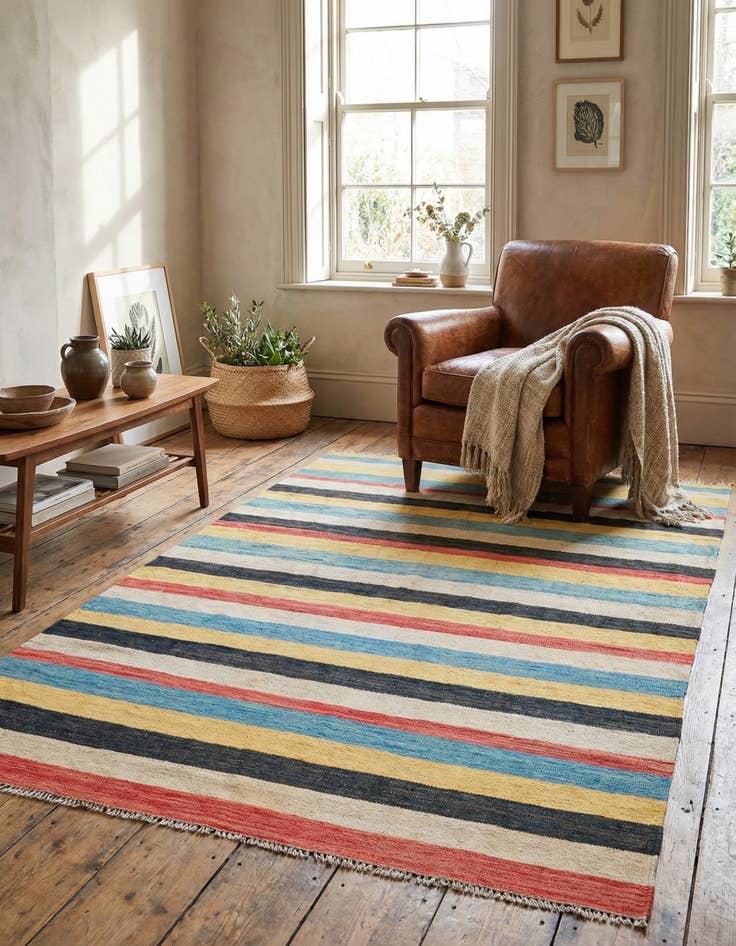 Detail image of 4' x 5' 10  Hand Woven Kilim Maymana Wool Rug