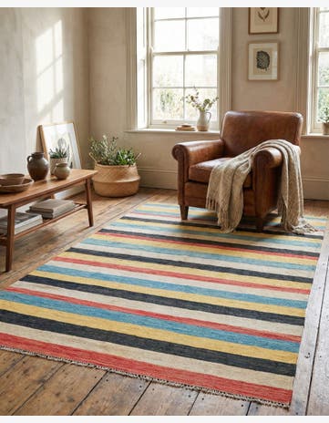 4' x 5' 10 Hand Woven Kilim Maymana Wool Rug