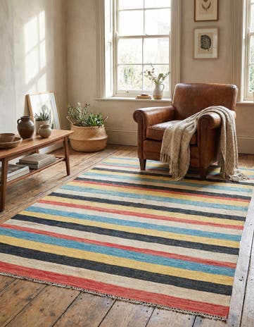 4' x 5' 10 Hand Woven Kilim Maymana Wool Rug