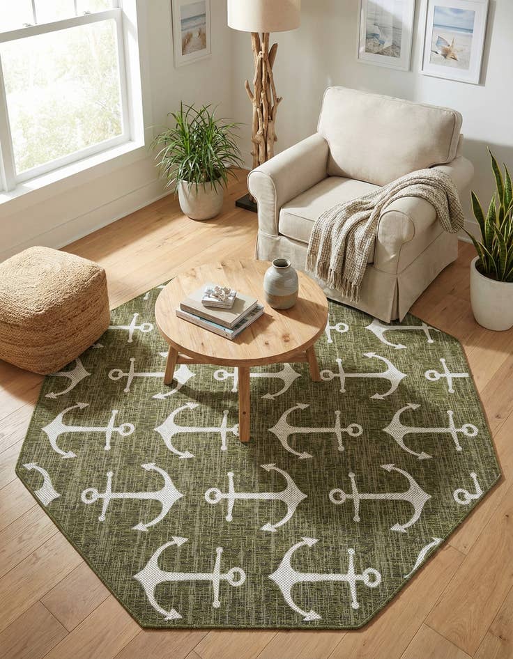 Detail image of 7' 10 x 7' 10  Washable Coastal Indoor / Outdoor Octagon Rug