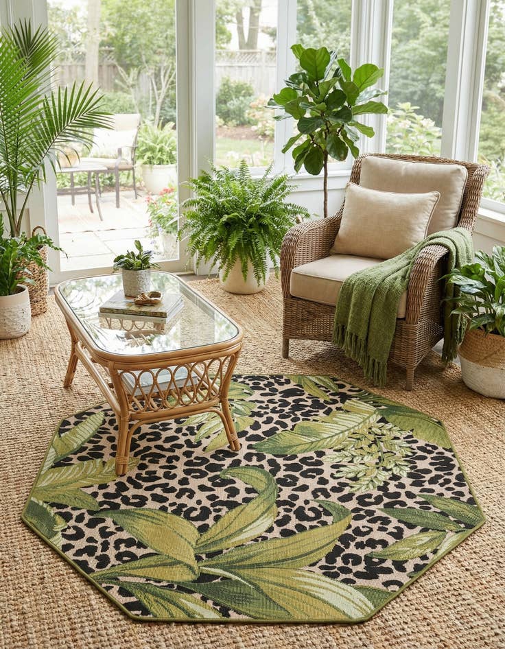Detail image of  4' x 4'  Washable Botanical Indoor / Outdoor Octagon Rug