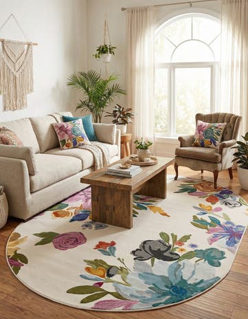 Ivory Blossom Oval Rug