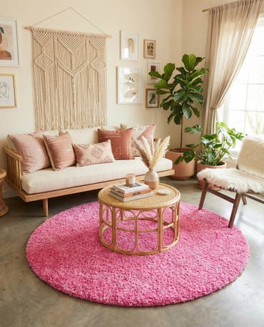  7' x 7' Solid Shag Round Rug