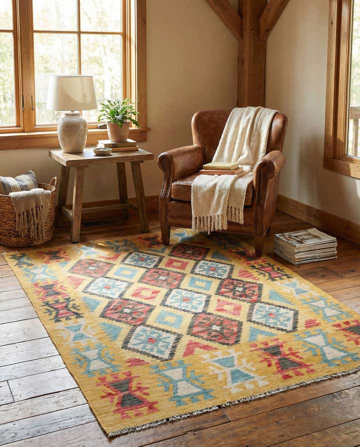 4' 3 x 5' 7 Hand Woven Kilim Maymana Wool Rug