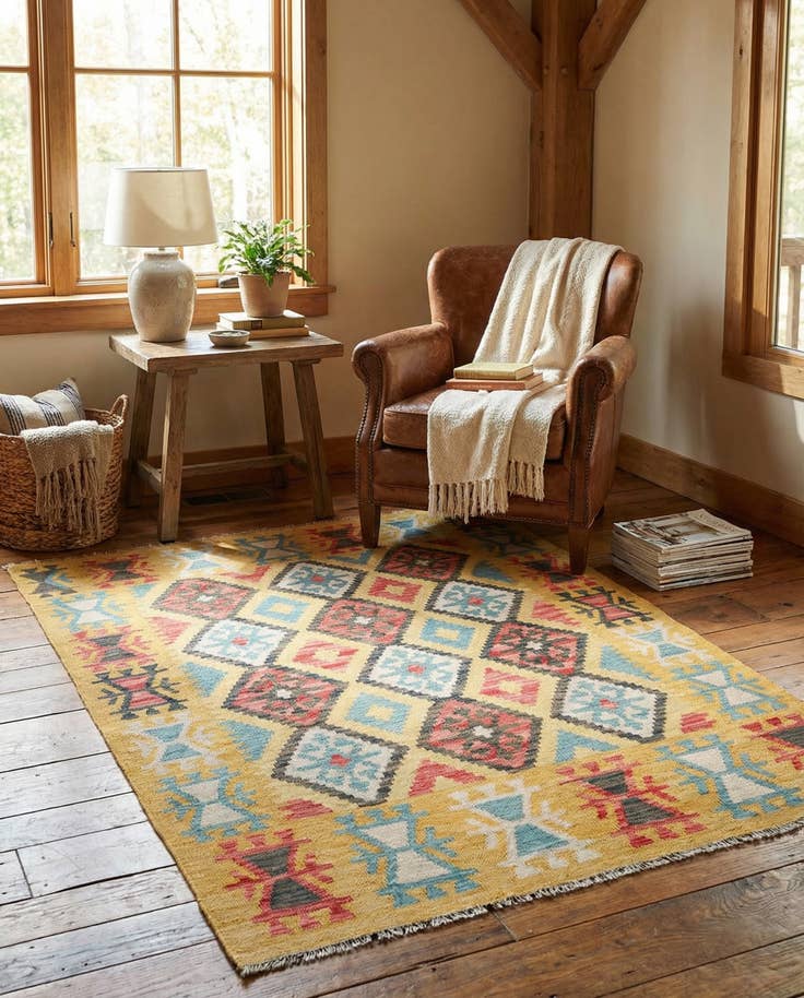 Detail image of 4' 3 x 5' 7 Hand Woven Kilim Maymana Wool Rug