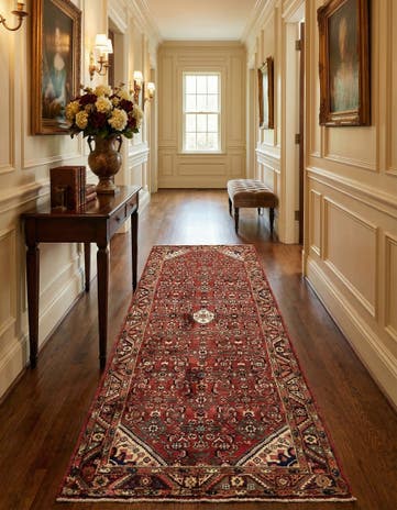3' 8 x 9' 9 Hand Knotted Hossainabad Persian Wool Runner Rug