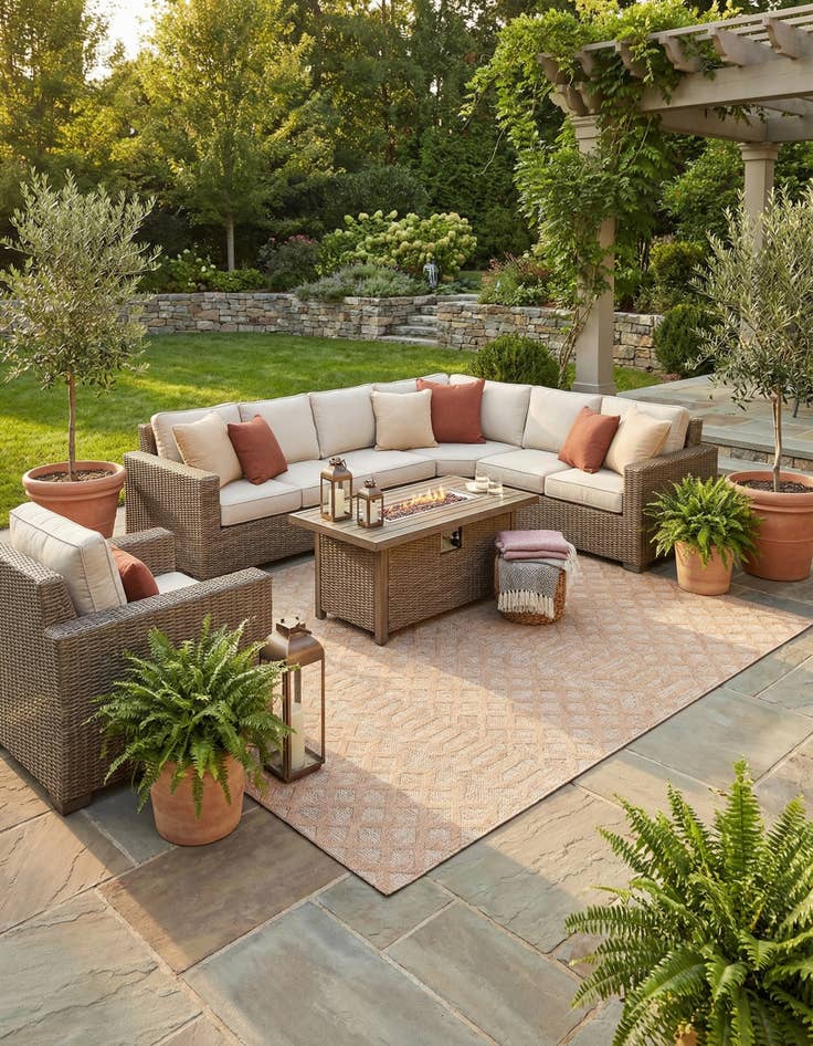 Detail image of 7' 10 x 10' Easy-Clean Trellis Textured Indoor / Outdoor Rug