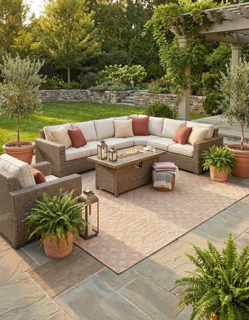 7' 10 x 10' Easy-Clean Trellis Textured Indoor / Outdoor Rug