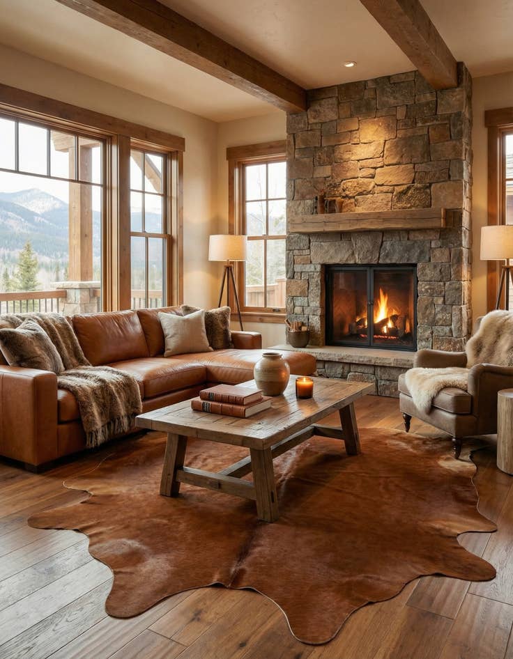 Detail image of 5' 11 x 6' 3 Cowhide Leather Square Rug