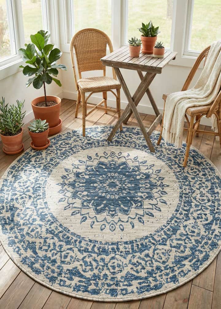 6' x 6' Easy-Clean Traditional Indoor / Outdoor Round Rug